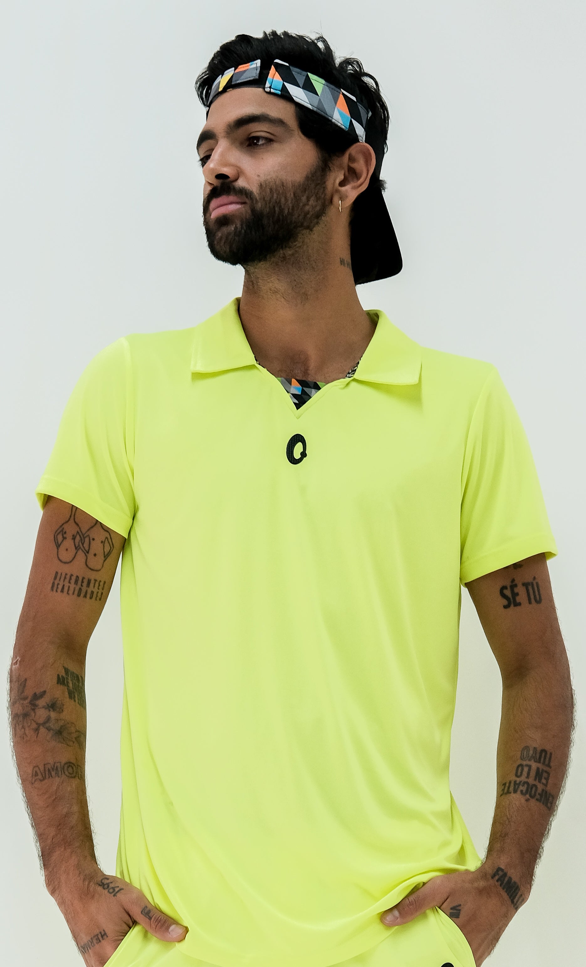 Men's polo shirt without button green phosphor